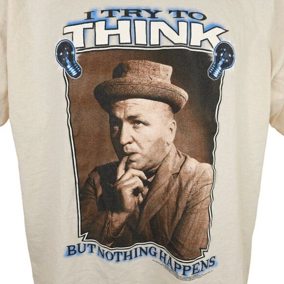 Vintage Curly Three Stooges T Shirt Mens Size XL Beige I Try To Think Comedy - Picture 2 of 6